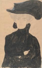 Gustav Klimt, Halbbildnis einer Dame in Schwarz mit Federhut, 1907-08, Albertina