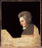 Wolfgang Amadeus Mozart am Klavier; Unvollendetes Ölgemälde von Joseph Lange 1789