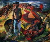 Albert Weißgerber, David und Goliath, 1914, Öl auf Leinwand, Stiftung Saarländischer Kulturbesitz, Saarland.Museum, Saarbrücken