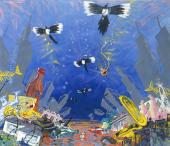 Bild: Peter Angermann, Elsternbild, 1974, Hessisches Landesmuseum