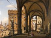 Carlo Canella, Ansicht der Piazza della Signoria von der Loggia dei Lanzi, 1847, Sammlung Ente Cassa di Risparmio, Florenz 