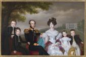 Jan Baptist van der Hulst (1790 - 1862), Wilhelm II., Anna Pawlowna und ihre vier Kinder vor dem Tervuren-Palast in Brüssel, 1826, Öl auf Holz, © Den Haag, House of Orange-Nassau Historic Collections Trust