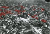 Schrägluftbild des Stadtkerns mit Markierung der arisierten Häuser, 1925 © Sammlung Düwel Hamburg
