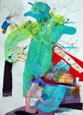 Hoosen, Kolibriboy, 2012, Acryl, Gouache, Tinte, Kohle auf Papier, Courtesy Galerie Katharina Bittel, Hamburg
