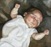 Lucian Freud, Baby on a Green Sofa, 1961, Öl auf Leinwand, Chatsworth House, Derbyshire, UK © Devonshire Collection, Chatsworth © The Lucian Freud Archive / The Bridgeman Art Library