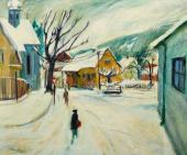 Die Bregenzer Gallusstraße im Winter, Öl auf Leinwand, 1955 © Roland Paulitsch