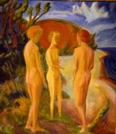 Erich Heckel, Drei Frauen vor roter Uferwand, 1921, Öl auf Leinwand, © Nachlass Erich Heckel, Hemmenhofen