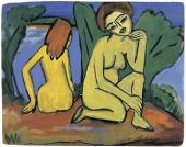 Die „Brücke”-Maler: Erich Heckel, Zwei Mädchen am Wasser, 1910, Öl auf Pappe Sam