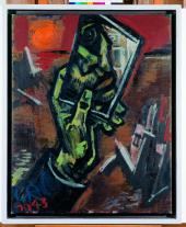 Carl Raubs, Selbstbildnis im Spiegelscherbe, 1943, Öl auf Leinwand, Foto: AFD Atelier für Fotografie und Druckvorlagen, Köln © Maurice Adler, Belgien, Sammlung Gerhard Schneider in der „Bürgerstiftung für verfemte Künste, Solingen“