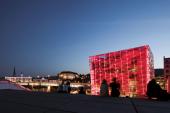 Linz Tourismus - AEC, Ars Electronica Center, Abenddämmerung, Nibelungenbrücke
