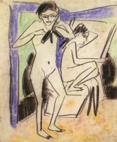 Ernst Ludwig Kirchner, Ohne Titel (Fränzi und Marcella im Atelier), um 1920, Olbricht Collection