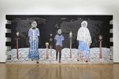 Avantgarde and Liberation -  Zeitgenössische Kunst und dekoloniale Moderne - Omar Ba Clin d‘oeil à Cheikh Anta Diop – Un continent à la recherche de son histoire, 2017 Öl, Bleistift, Acryl, Tinte, Gouache auf Wellpappe / Oil, pencil, acrylic, ink, go