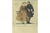 Buchpräsentation - Fritzi Löw und die Buchkunst in Wien um 1900 - Illustration, ein Paar (Frau & Mann) spazierend