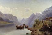 Johan Fredrik Eckersberg (1822-1870), Brautfahrt auf dem Hardangerfjord