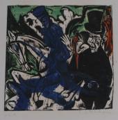 Ernst Ludwig Kirchner, Begegnung Schlemihls mit dem grauen Männlein auf der Landstraße, Blatt 6 der Bildfolge Peter Schlemihls w