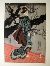 Kuniyoshi; Eine Frau auf dem Engawa