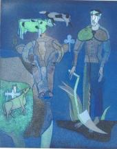 Foto: Der blaue Mäher, 1947, Hinterglasbild - Heinrich Campendonk