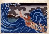 Kuniyoshi; Eine Frau auf dem Engawa