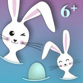 Kinderführung - Das Geheimnis der Osterinsel; Bild für Kinderführung: Grafik Osterhasen und Ei schwimmen im Meer