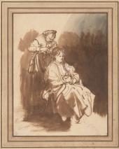 Rembrandt Harmensz. van Rijn Eine junge Frau wird frisiert, Mitte der 1630er-Jahre  Feder in Braun, Pinsel in Braun und Grau (die graue Tinte von späterer Hand)
