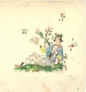 Ena Rottenberg (1893-1952): Mädchen mit Taube aus der Serie der Chinoiserien, Bleistift und Aquarell auf Papier, signiert ER., datiert 1948