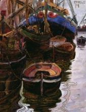 Boote im Hafen von Triest, 1908, Egon Schiele