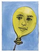Cony Theis: Kleines Selbstporträt gelb-blau, 2001, Eitempera auf Leinwand
