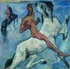 Heinrich Nauen, Schwemmreiter vor blauem Grund, 1914