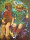 Bild: Anton Kolig, Die beiden Ältesten, Porträt der Kinder des Künstlers, Thaddäus und Tontschi, um 1945,  Öl auf Hartfaserplatt